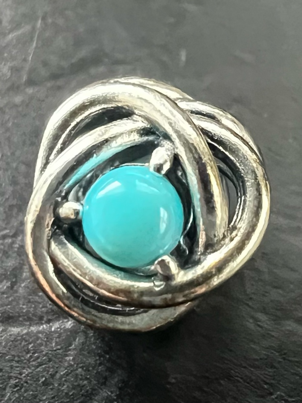 Pandora Silver Eternity Circle Bracelet Charm with Turquoise Birthstone
